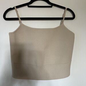 Express Womens Crop Top beige cream minimalist rib fine thick knit tank Size L